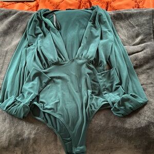 Deep green, V-neck bodysuit